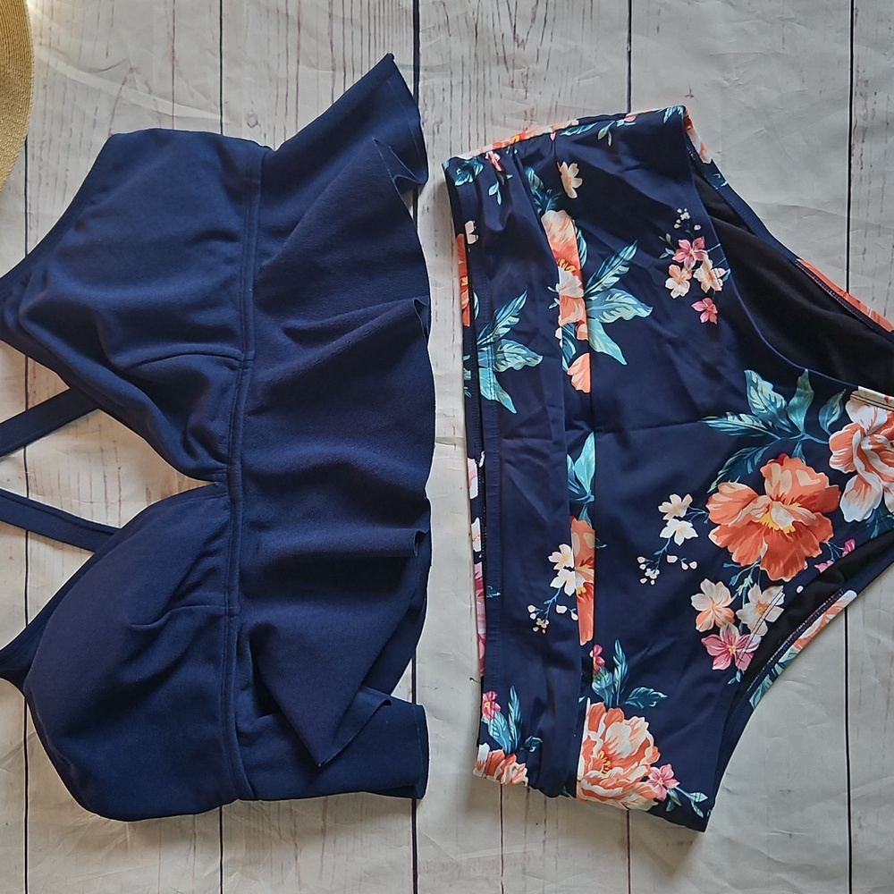 Navy Floral Bikini Set